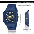 Blue Analog Watch with Gold Accents for Men