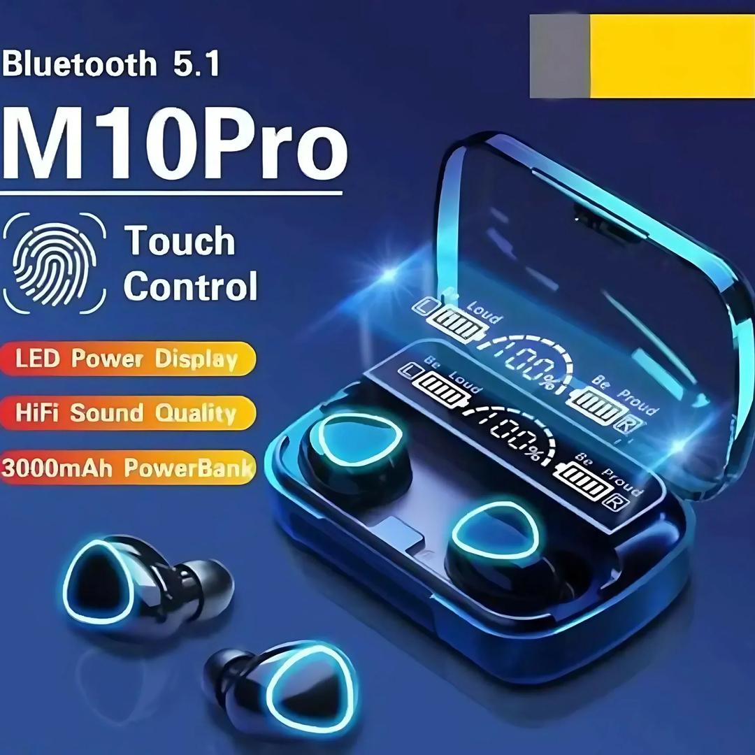 M10 TWS Wireless Bluetooth Earbuds with 9D Noise Reduction & Digital Display Charging Case