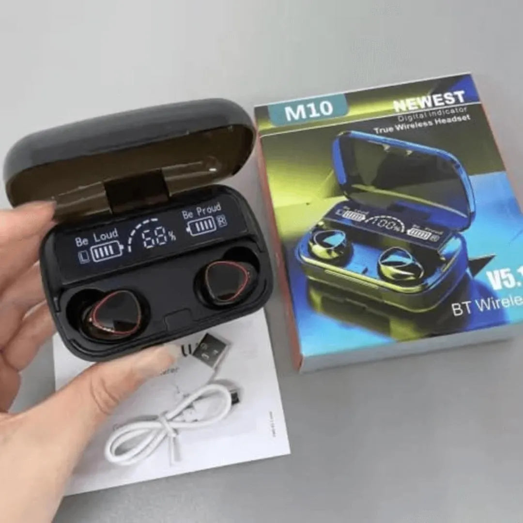 M10 TWS Wireless Bluetooth Earbuds with 9D Noise Reduction & Digital Display Charging Case