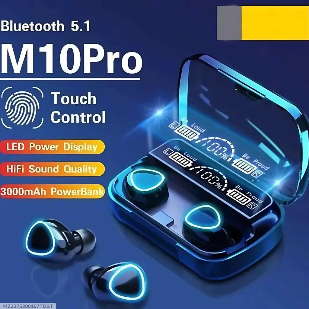 M10 TWS Wireless Bluetooth Earbuds with 9D Noise Reduction & Digital Display Charging Case