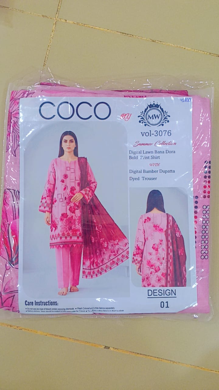3 Piece Unstitched Lawn Suit For Women Printed Lawn Dress With Matching Dupatta And Trouser