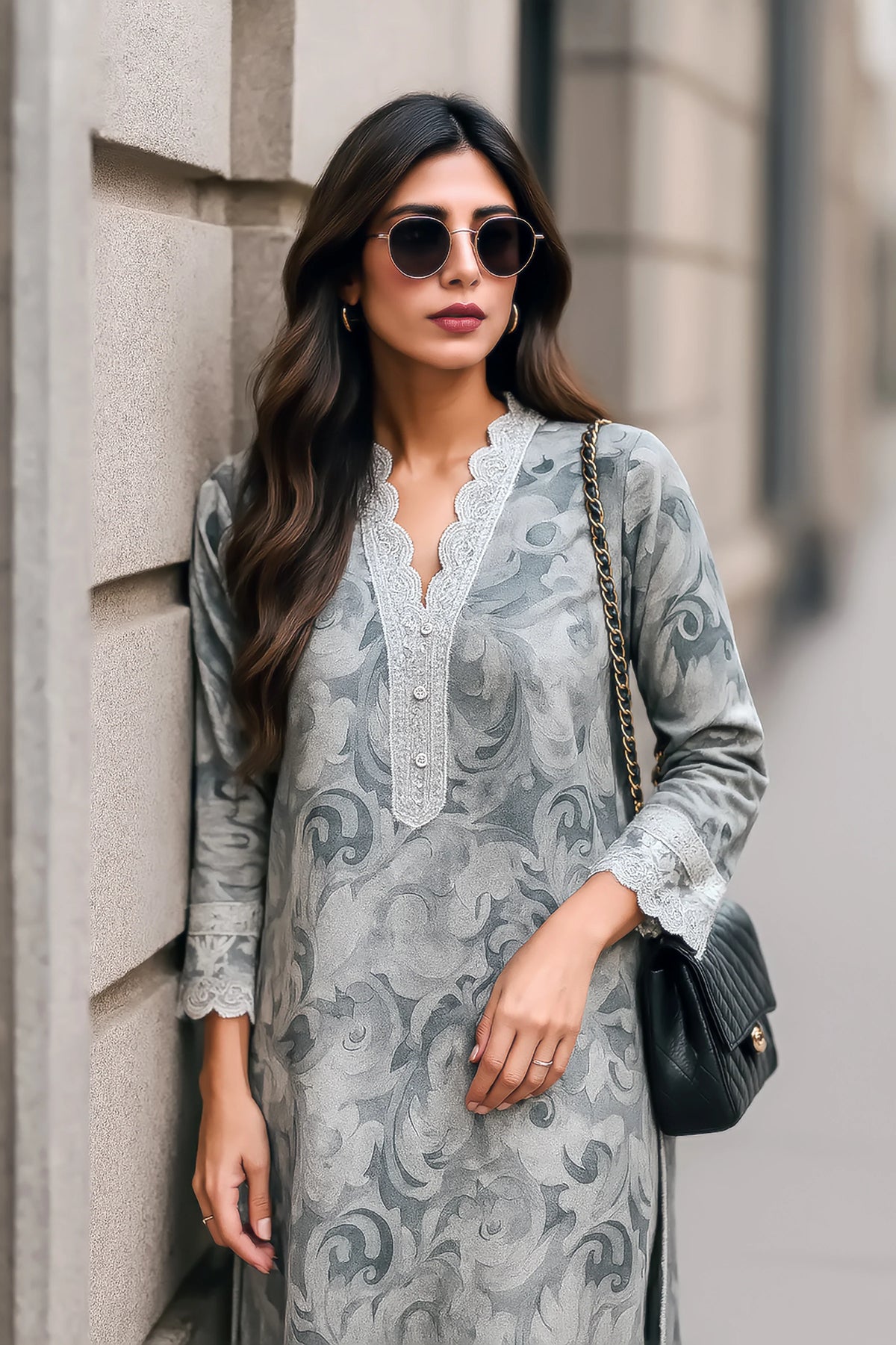 ANEELA’S Luxury Embroidered Lawn 3 Piece Unstitched Suit – Grey Floral Summer Collection
